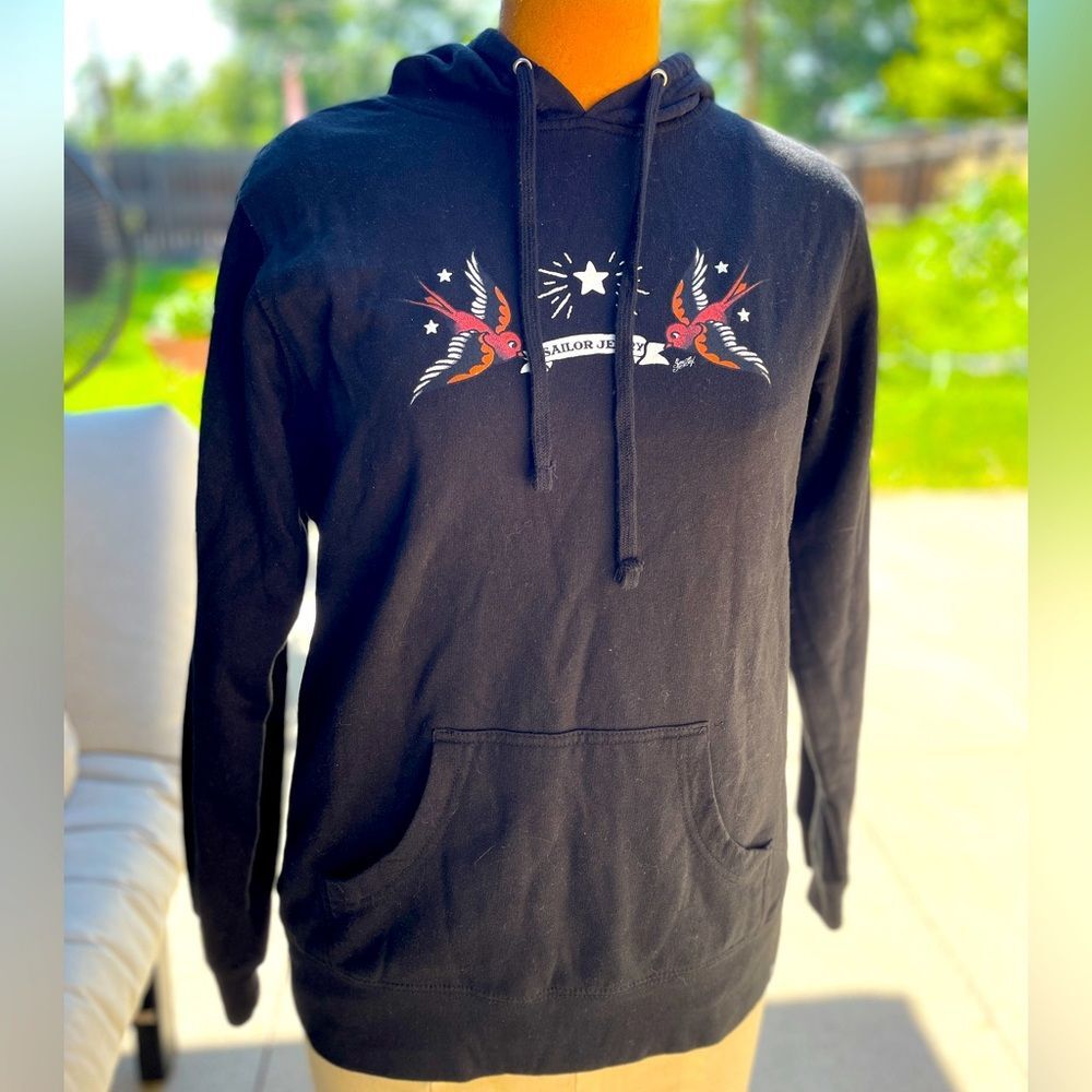 Sailor Jerry Black with Birds Graphic Hoodie for Women XL or Large